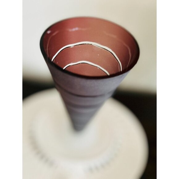 Vintage SASAKI VASE Purple Brown Frosted Cut to Clear Crystal Handmade 10" - Picture 4 of 6